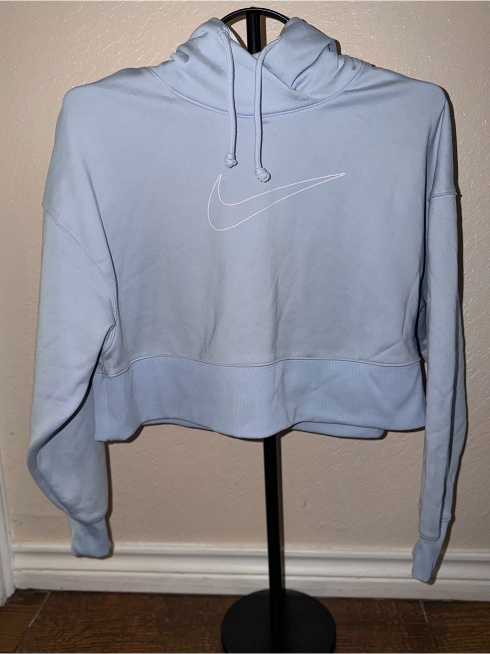 Nike Light Blue Cropped Pullover Hoodie with White Swoosh